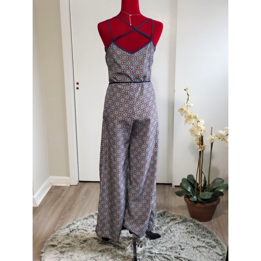 Sans Souci Kaleidoscope Jumpsuit Boho Pantsuit Wide Leg Side Zipper Size S 1142 - Picture 5 of 7